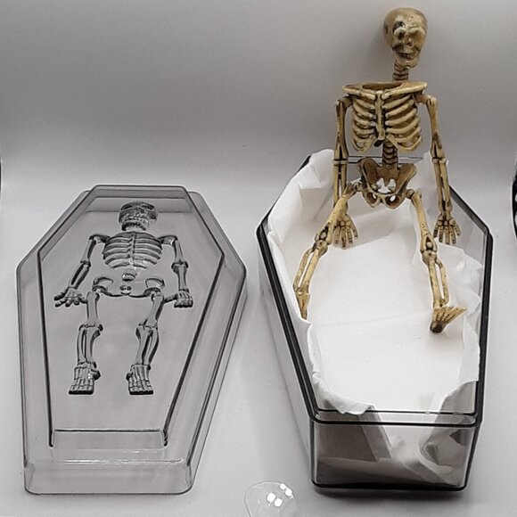 Miniature Skeleton 5.5" in Coffin 7.5" New Halloween Doll House Mini Prop Haunt - Picture 1 of 15